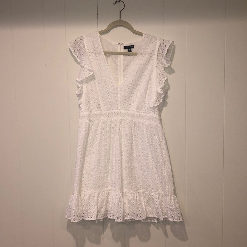 White Ruffled Eyelet Cotton Dress